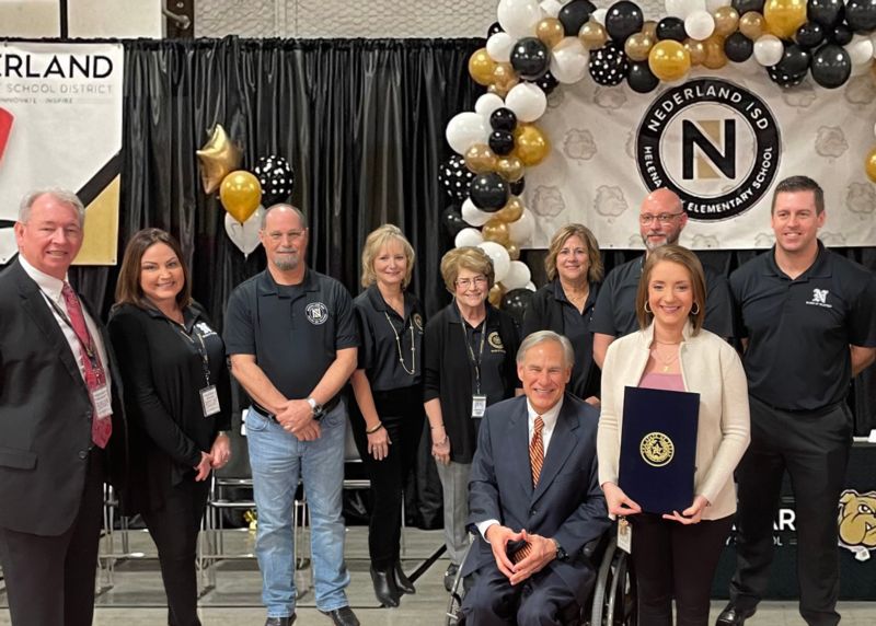 Jenna Dean with NISD School Board, Governor Abbott & Dr. Kieschnick